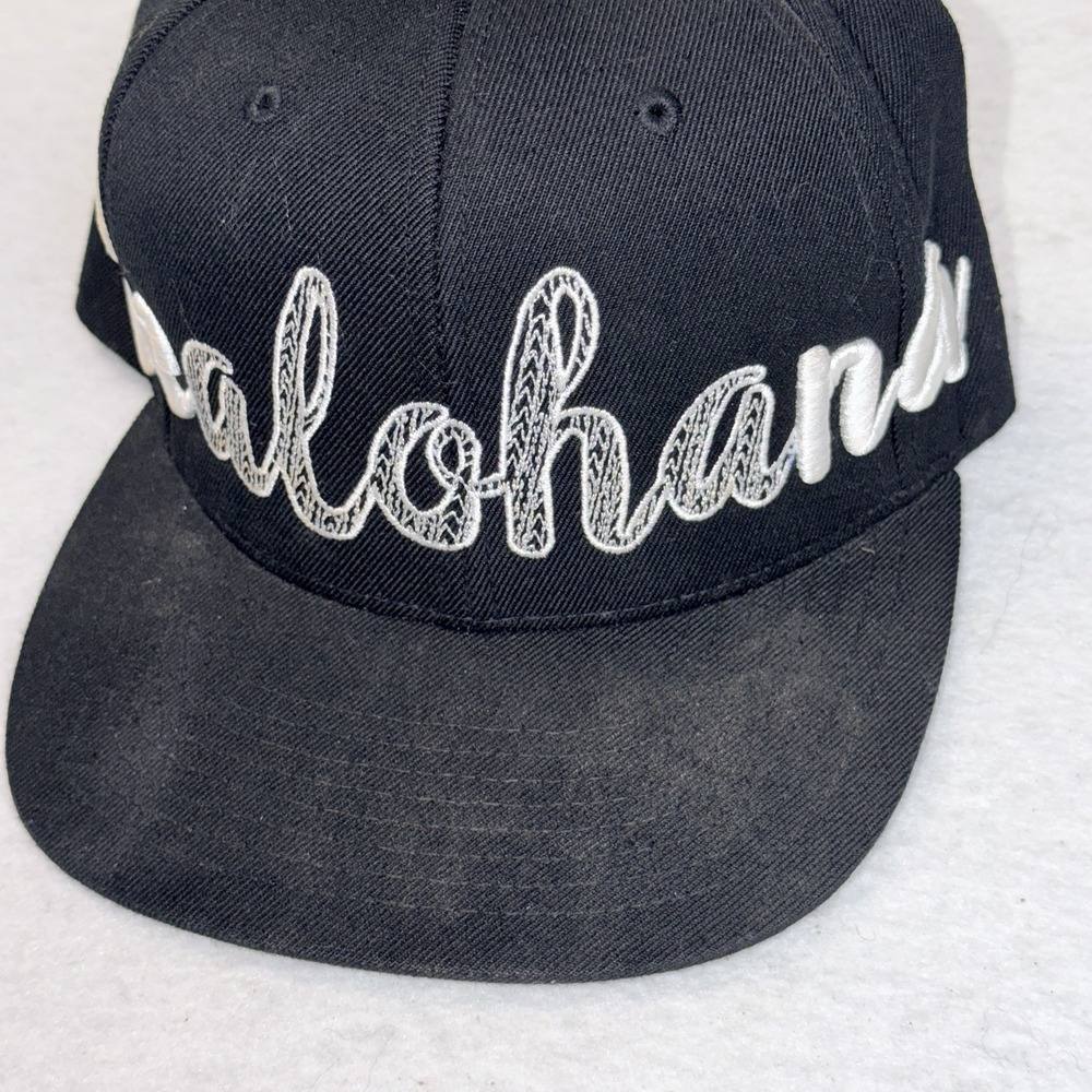 Aloha Hawaii Snapback Hat Black White Embroidered Green Underbrim Yupoong - Picture 3 of 9